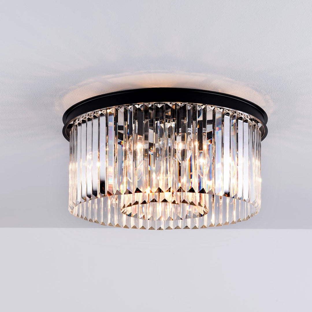 Matt Black Semi Flush Crystal Chandelier Ceiling Light