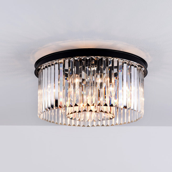 Matt Black Semi Flush Crystal Chandelier Ceiling Light
