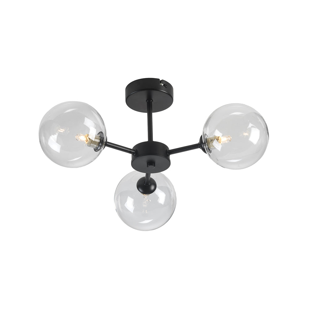 Fenland 3 Light Semi Flush – Black & Glass