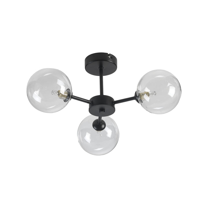 Fenland 3 Light Semi Flush – Black & Glass