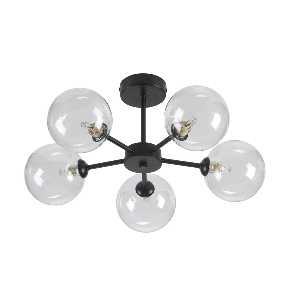 Fenland 5 Light Semi Flush – Black & Glass