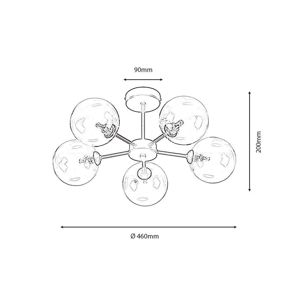 Fenland 5 Light Semi Flush – Black & Glass