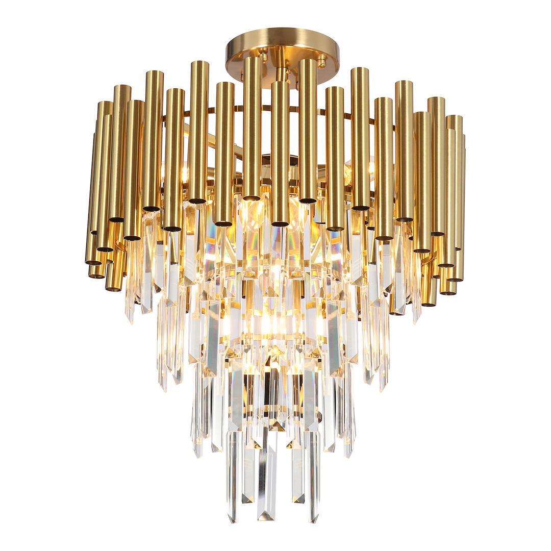 Matt Gold Semi Flush Crystal Chandelier Ceiling Light – The Lighting Vault