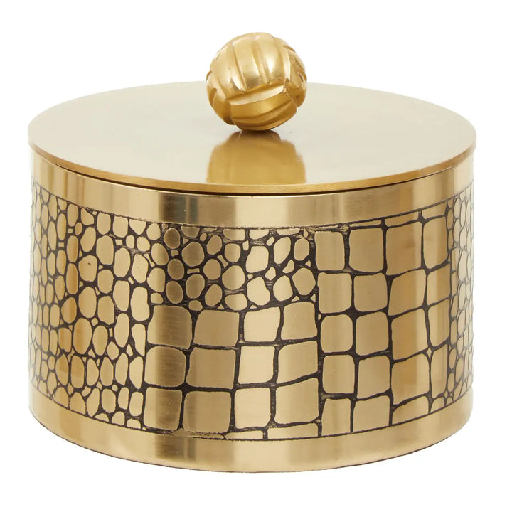 Gold Crocodile-Print Trinket Box – Luxe Metallic Storage