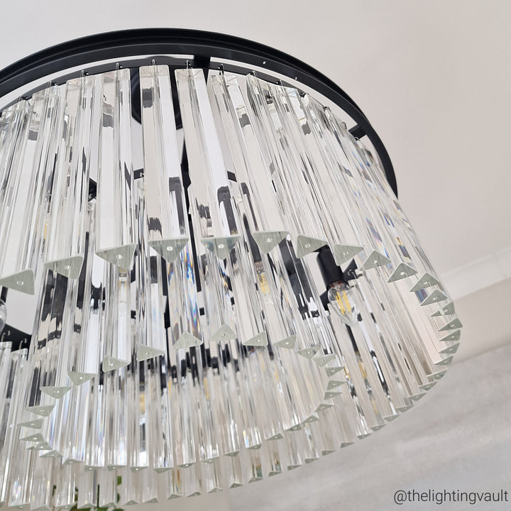 Seville Small Black Chandelier with Triangular Crystals