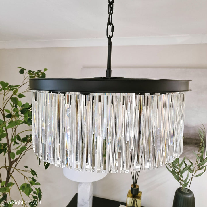 Seville Small Black Chandelier with Triangular Crystals