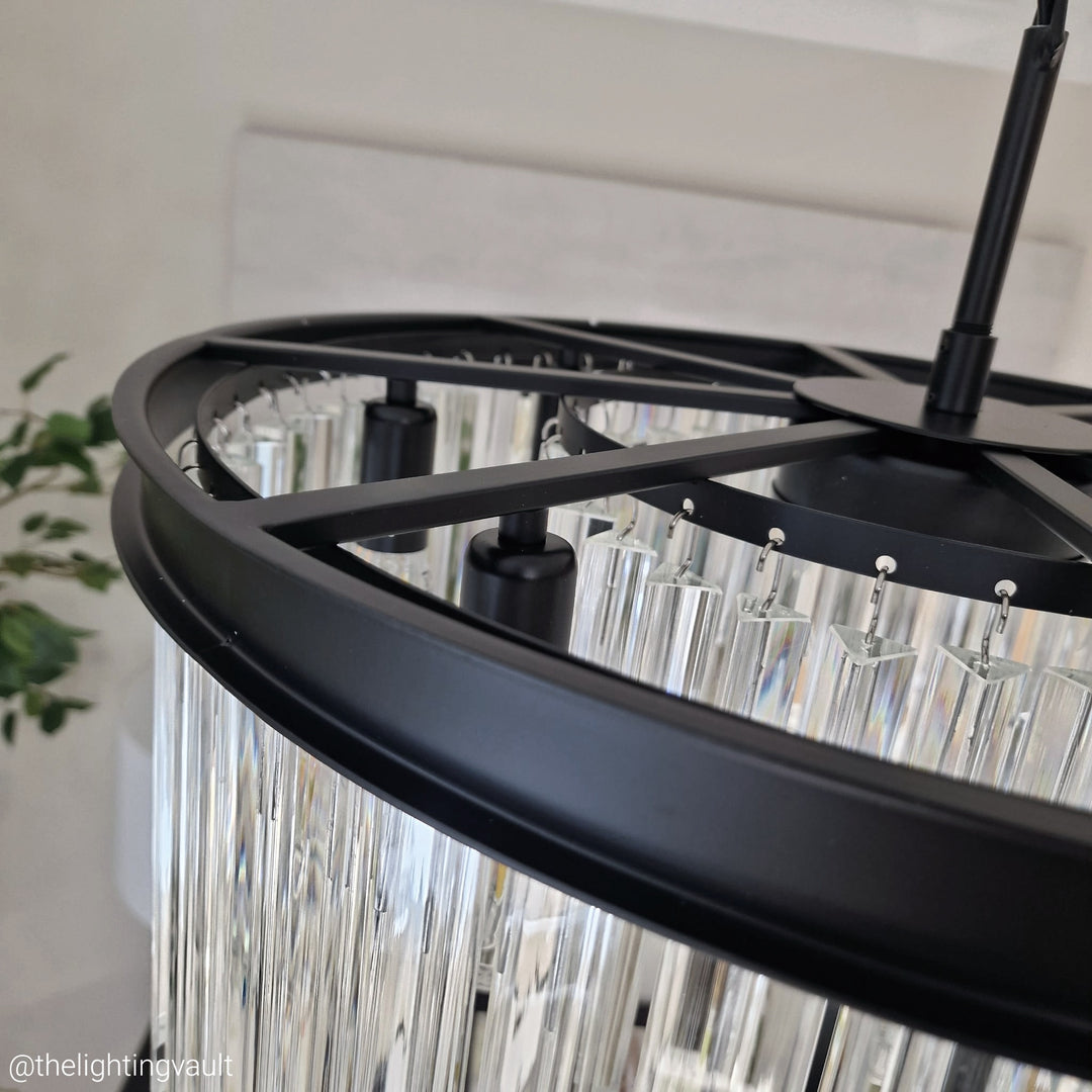 Seville Small Black Chandelier with Triangular Crystals