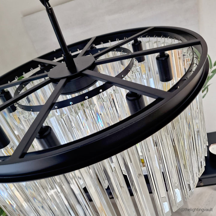 Seville Small Black Chandelier with Triangular Crystals