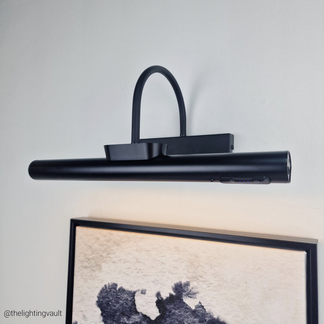 Modern Battery Operated Matt Black LED Picture Artwork Wall Light