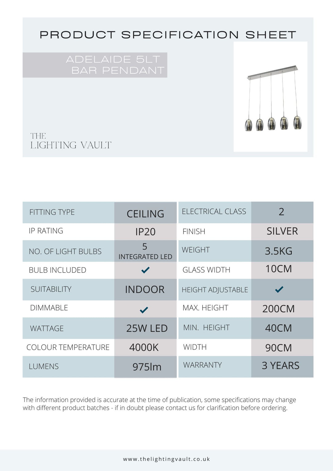 Adelaide 5 Light Pendant Bar