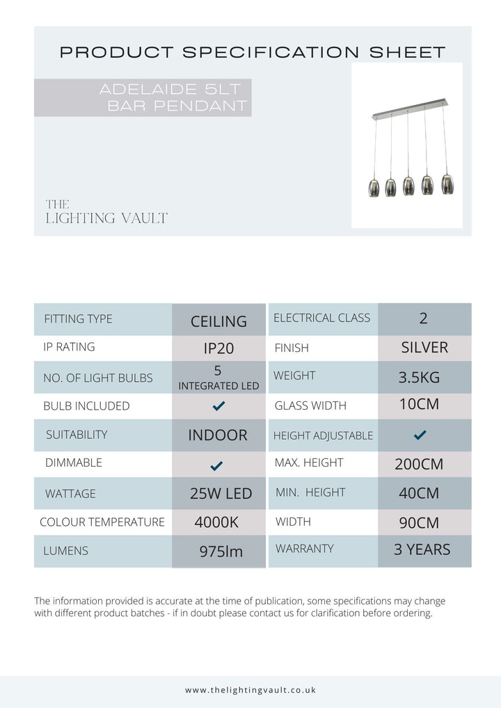 Adelaide 5 Light Pendant Bar