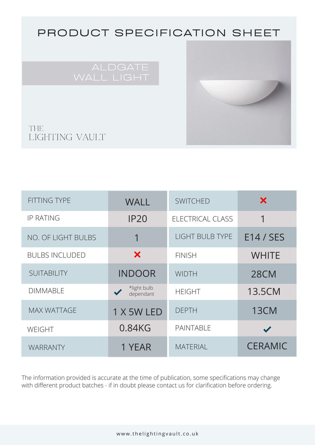 Aldgate White Ceramic Paintable Wall Light