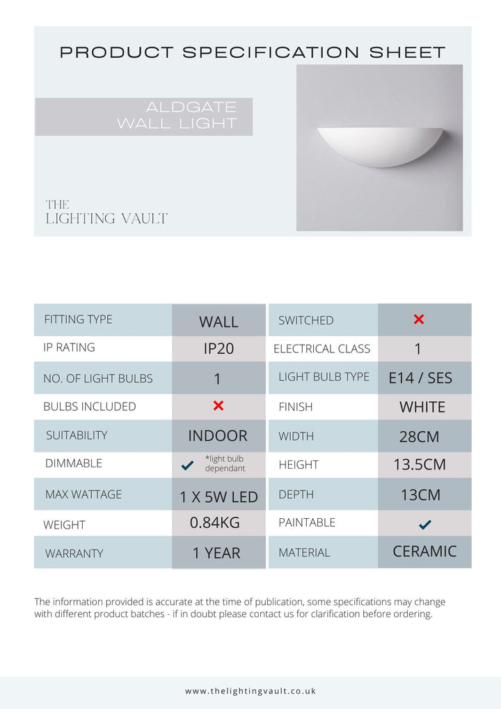 Aldgate White Ceramic Paintable Wall Light