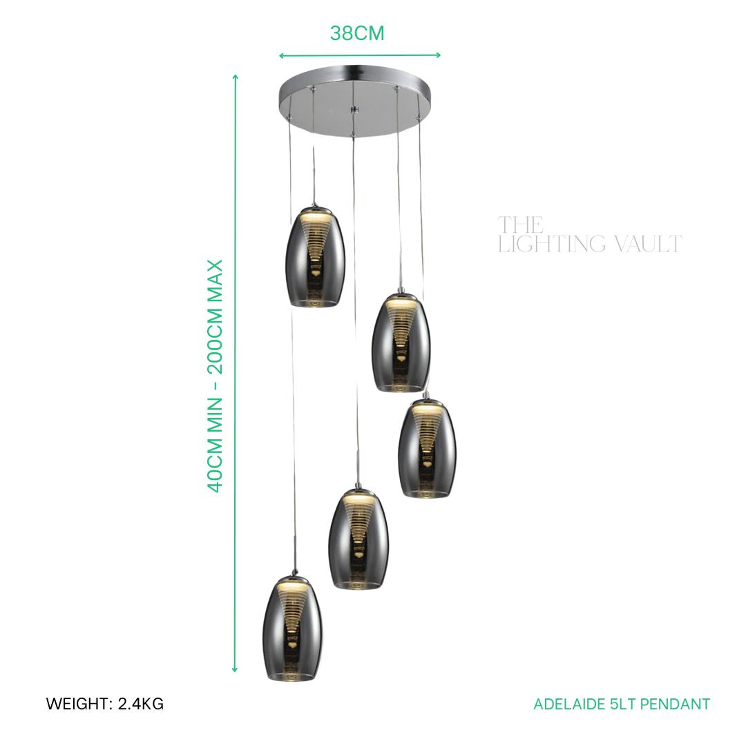 Adelaide 5 Light Spiral Pendant – Clear or Smoked Glass