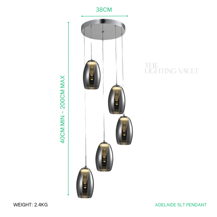 Adelaide 5 Light Spiral Pendant – Clear or Smoked Glass