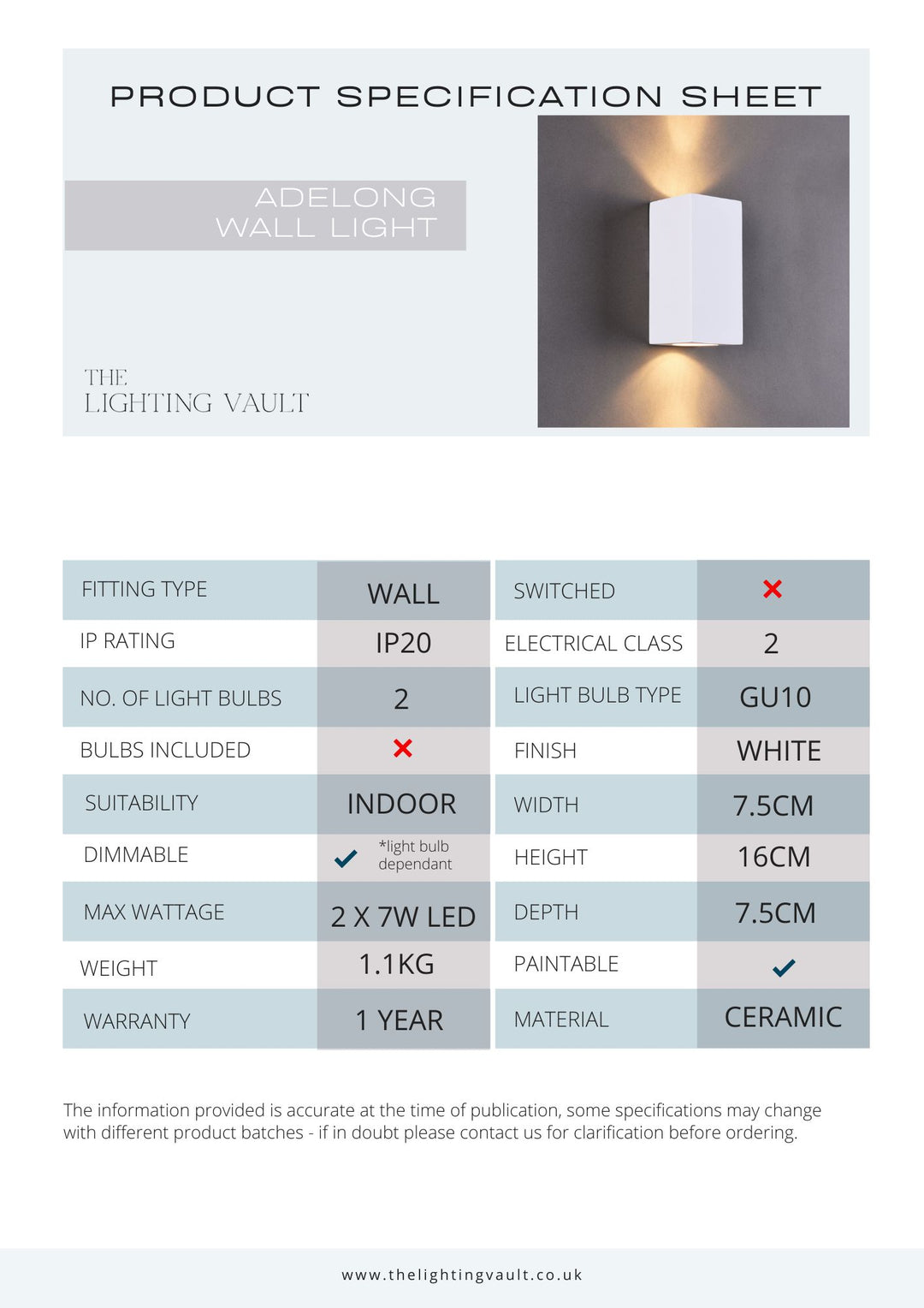 Adelong Paintable Ceramic Wall Light