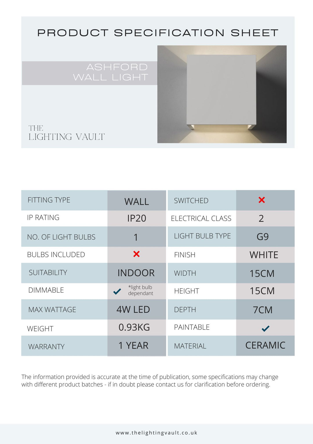Ashford Square Ceramic Wall Light