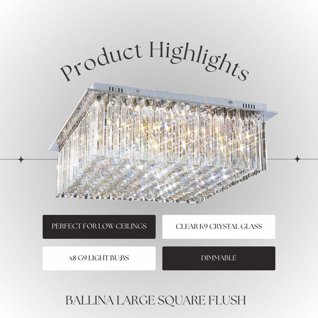 Ballina Large Square Flush – Luxury Crystal Ceiling Light