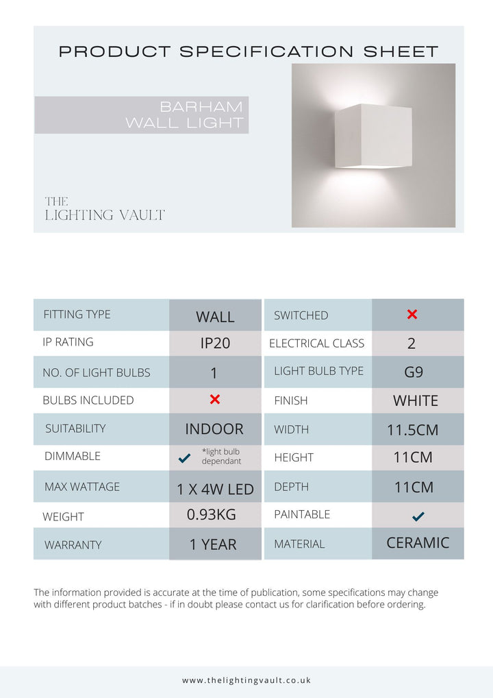 Barham Ceramic Paintable Wall Light