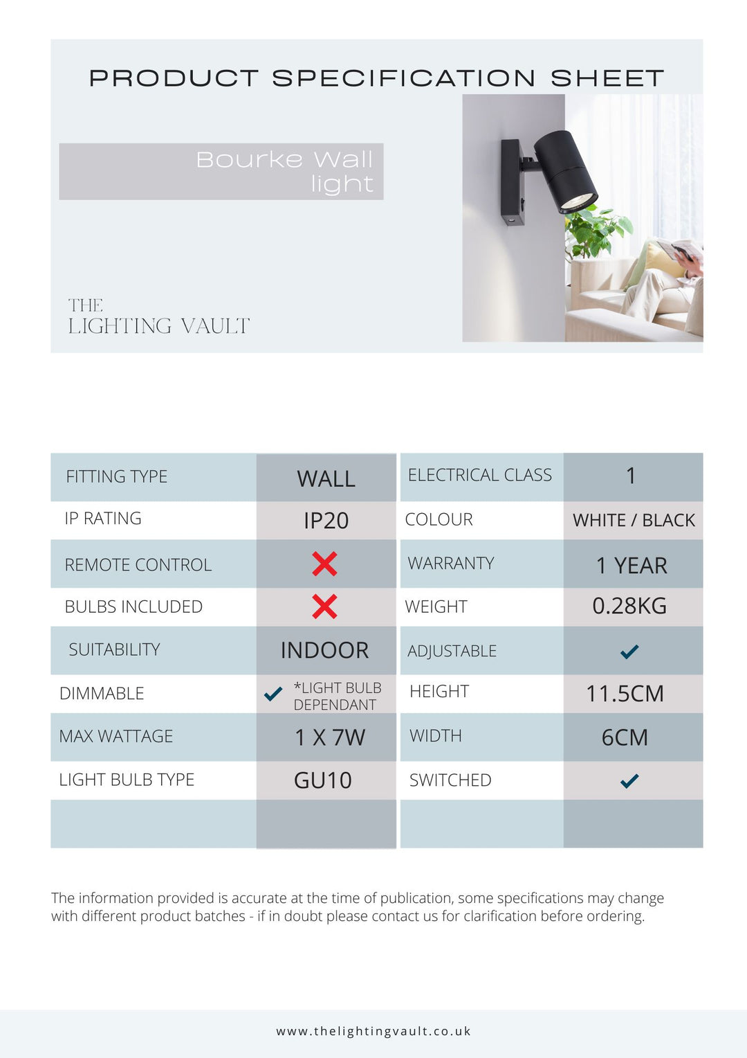 Bourke Wall Light Spotlight- 2 Colours