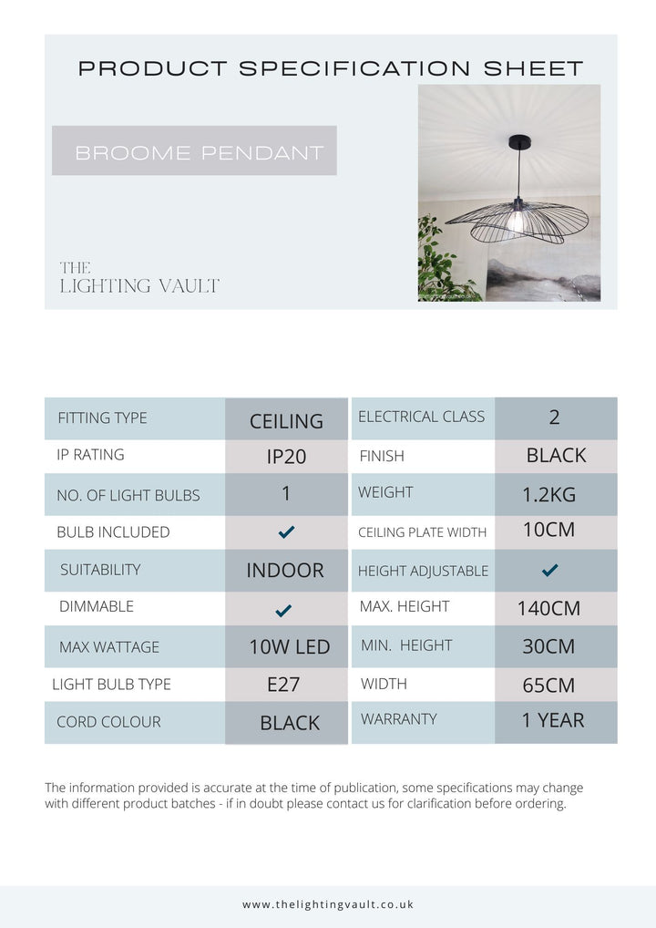 Broome Pendant Light – Large Matt Black Wireframe Ceiling Light