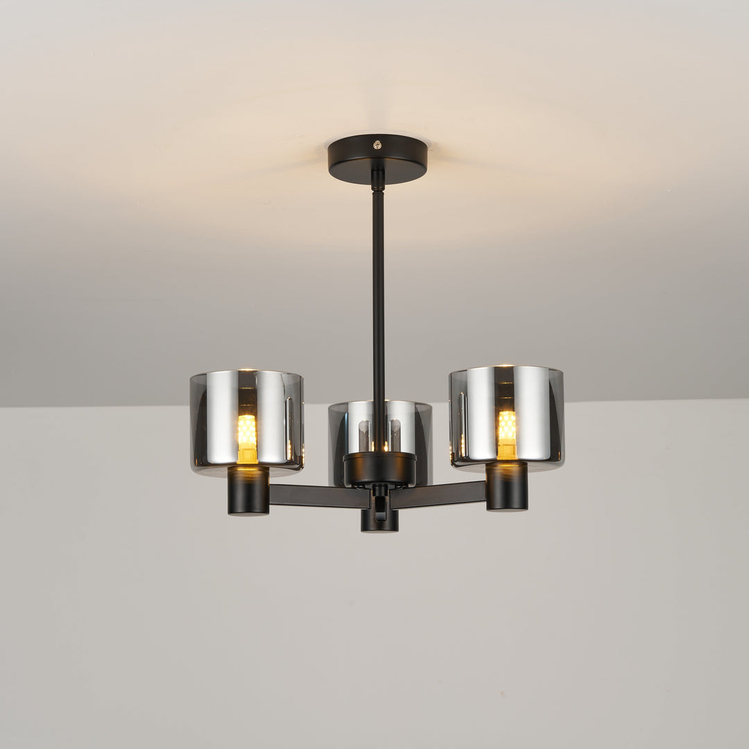 Byron Semi Flush – 3 Light Black/Smoked Glass