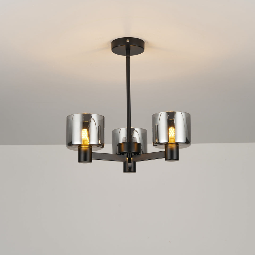 Byron Semi Flush – 3 Light Black/Smoked Glass