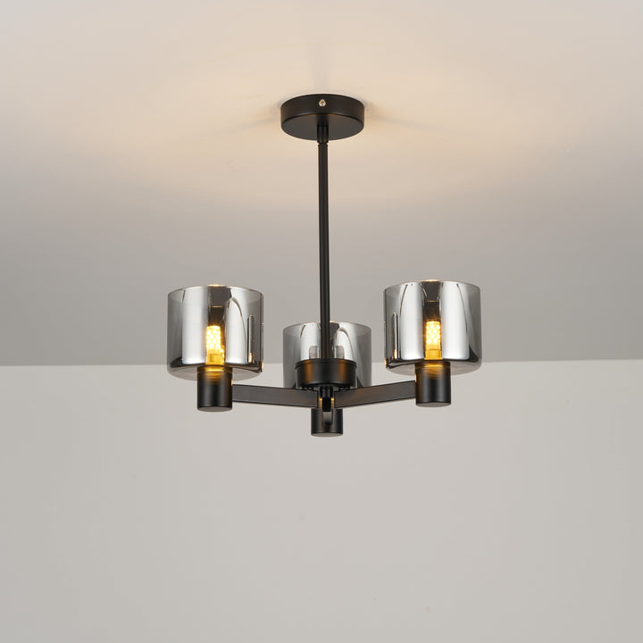 Byron Semi Flush – 3 Light Black/Smoked Glass
