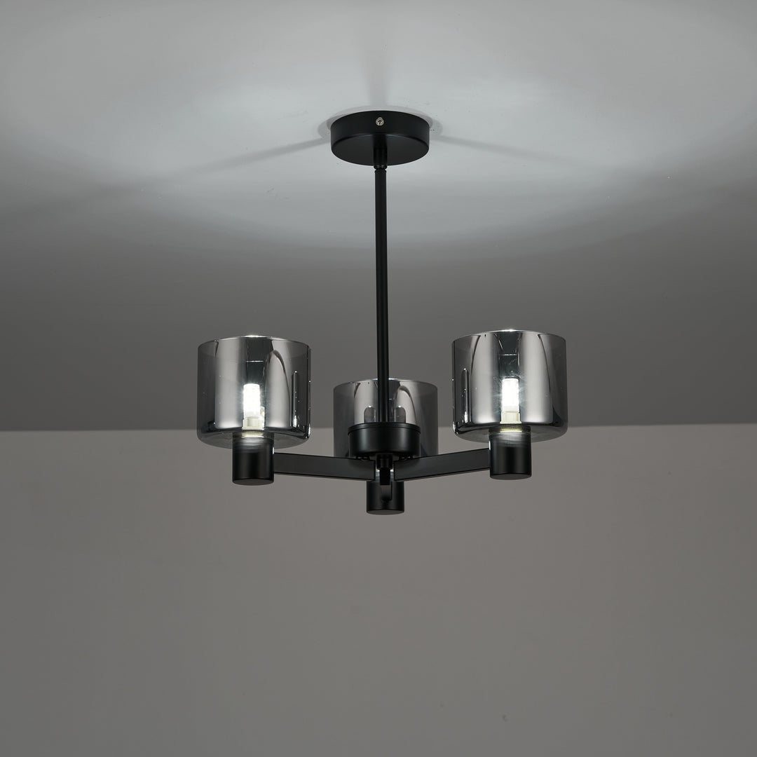 Byron Semi Flush – 3 Light Black/Smoked Glass
