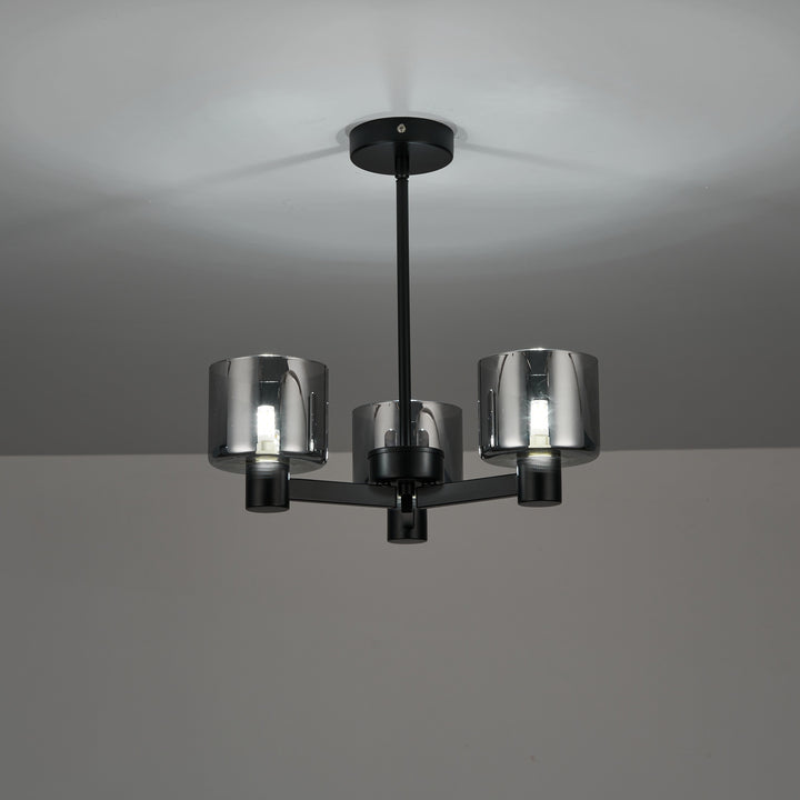 Byron Semi Flush – 3 Light Black/Smoked Glass