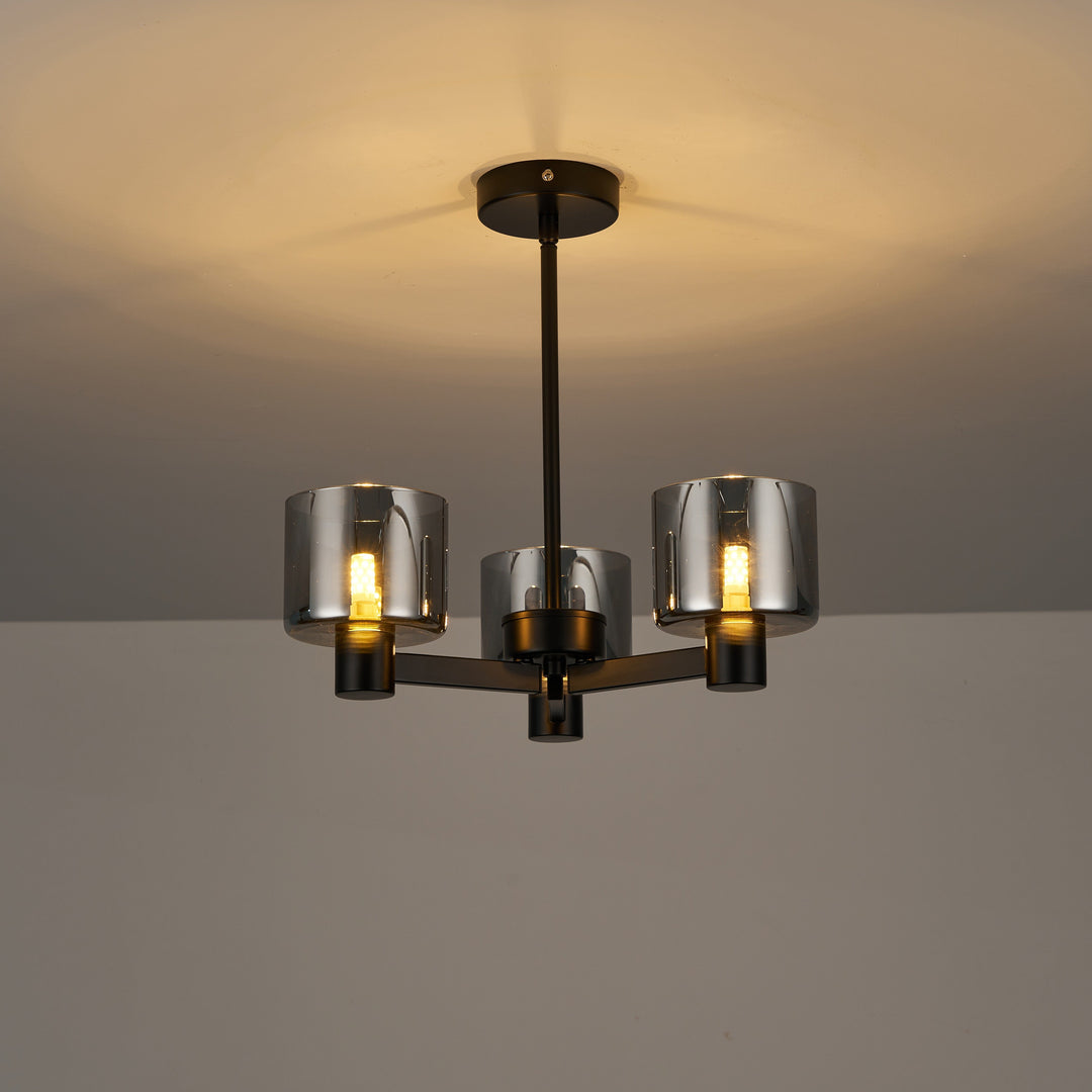 Byron Semi Flush – 3 Light Black/Smoked Glass