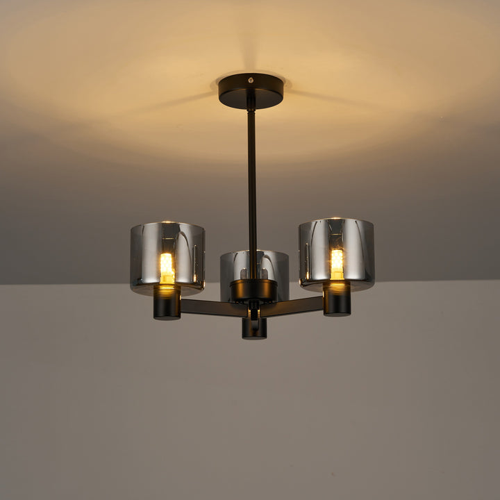 Byron Semi Flush – 3 Light Black/Smoked Glass