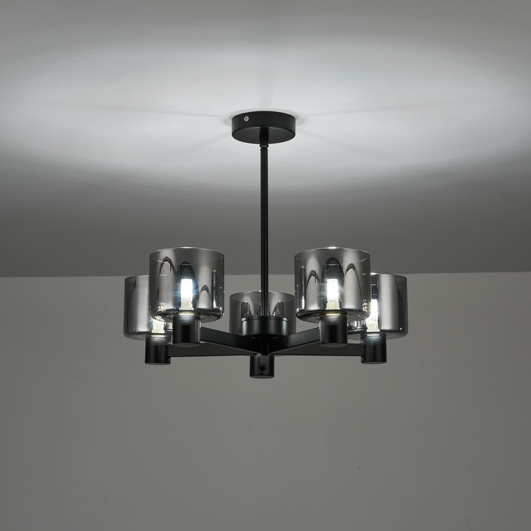 Byron 5-Light Semi Flush – Black/Smoked Glass