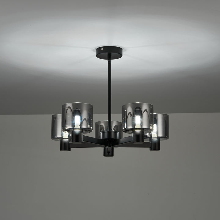 Byron 5-Light Semi Flush – Black/Smoked Glass