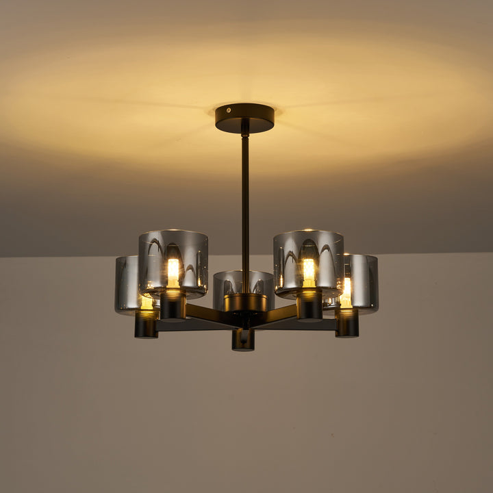 Byron 5-Light Semi Flush – Black/Smoked Glass