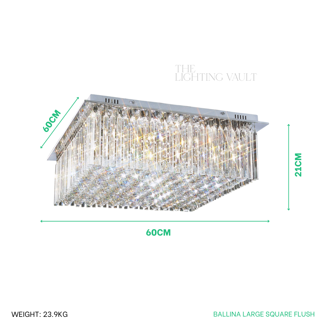 Ballina Large Square Flush – Luxury Crystal Ceiling Light