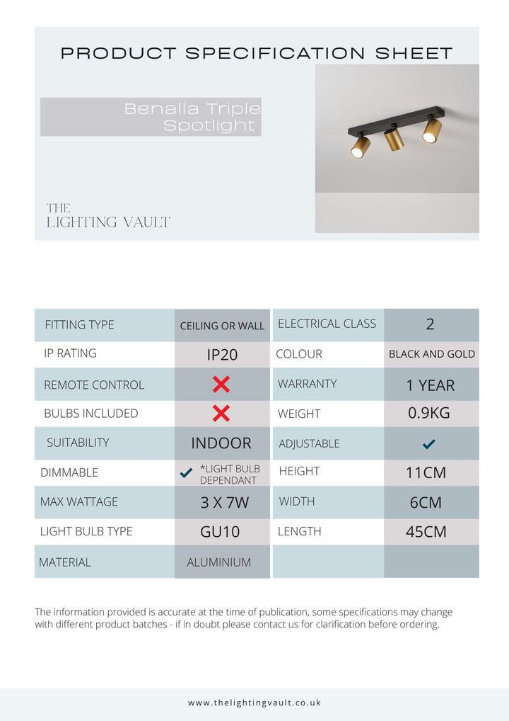 Benalla Black & Gold Bar Flush Light