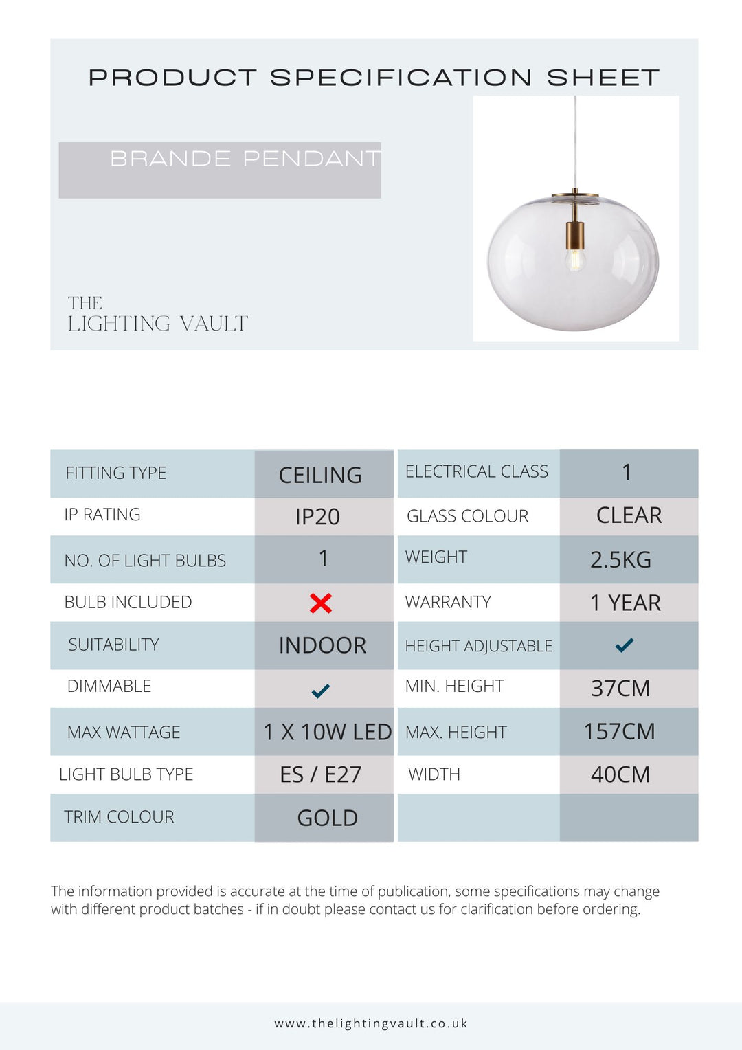 Brande Clear Glass Single Pendant