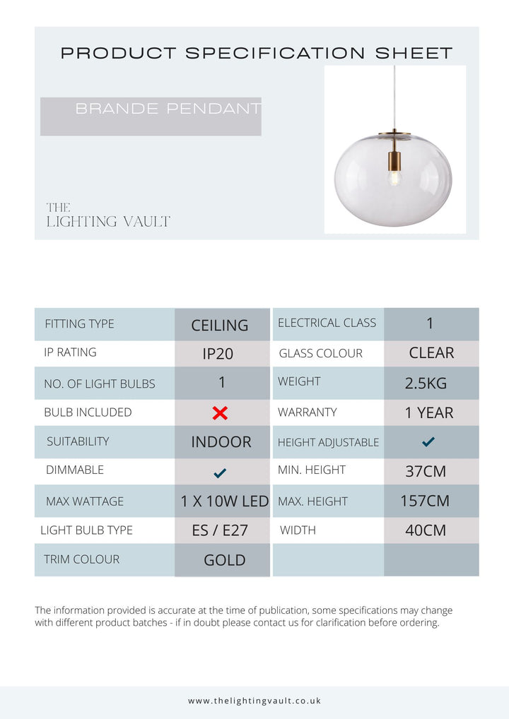 Brande Clear Glass Single Pendant