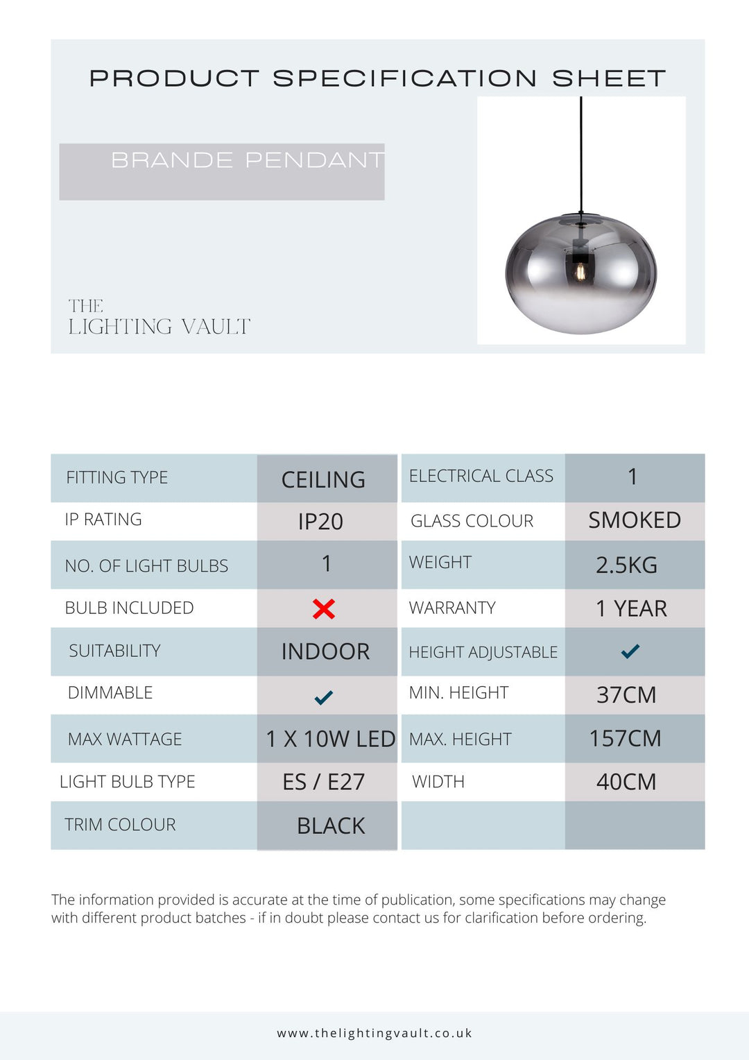 Europa Lighting Brande Pendant Black