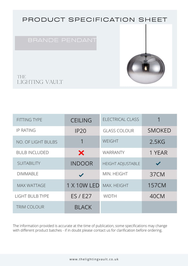 Europa Lighting Brande Pendant Black