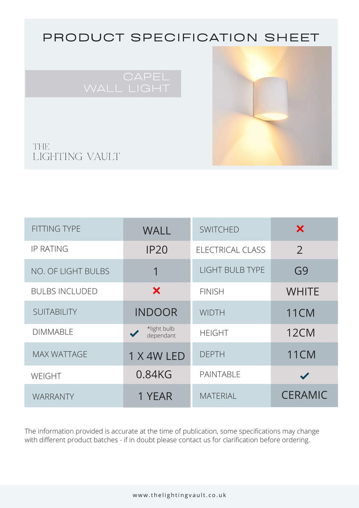 Capel White Ceramic Wall Light