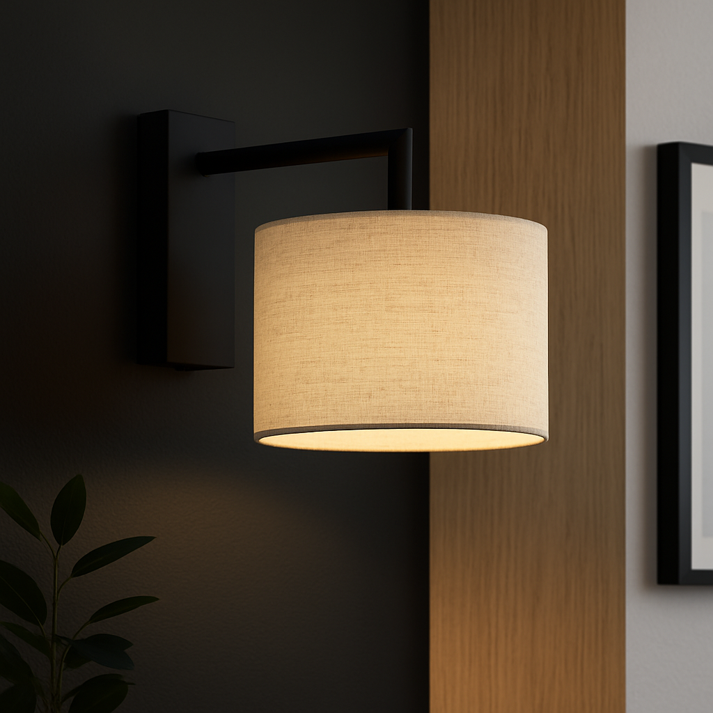 Fairview Black Wall Light with Fabric Shade