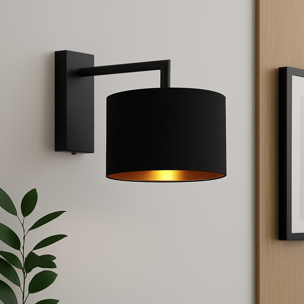 Fairview Black Wall Light with Fabric Shade