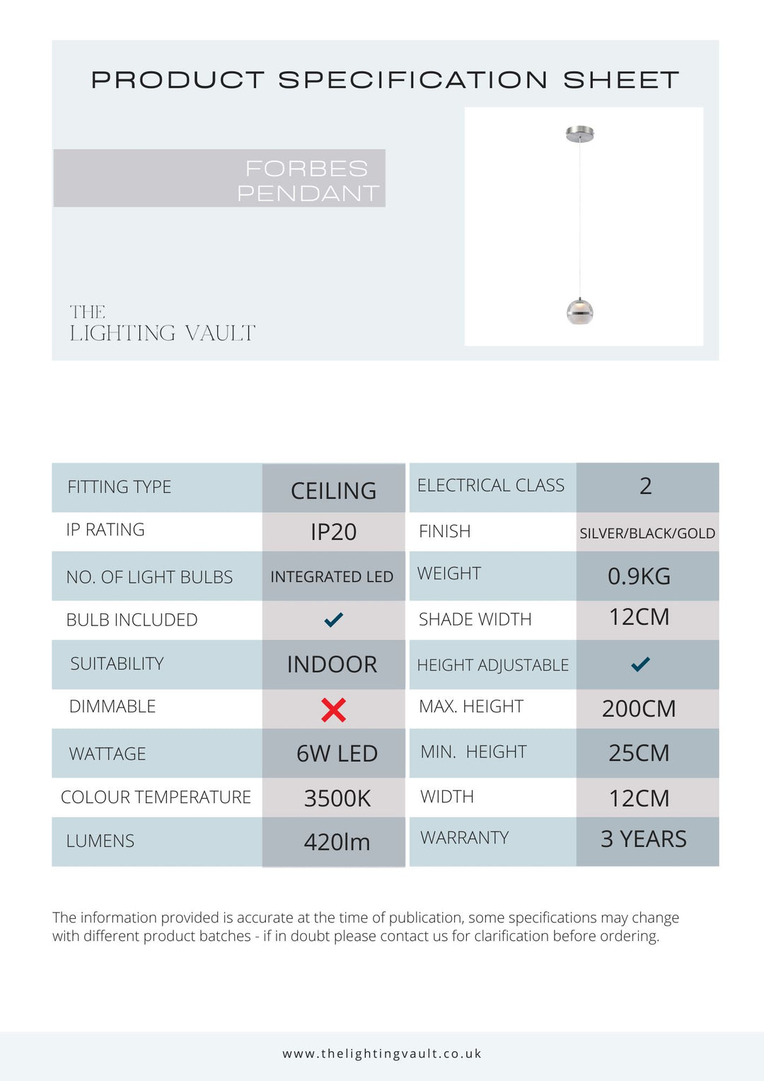 Forbes Single Pendant – Glass Globe Light