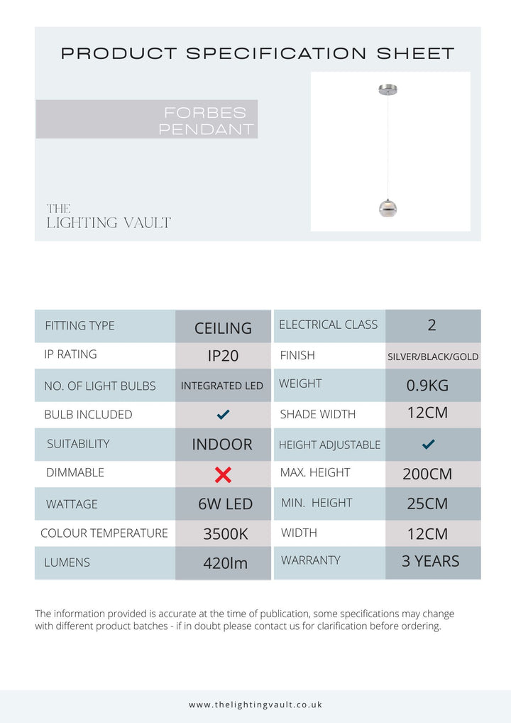 Forbes Single Pendant – Glass Globe Light