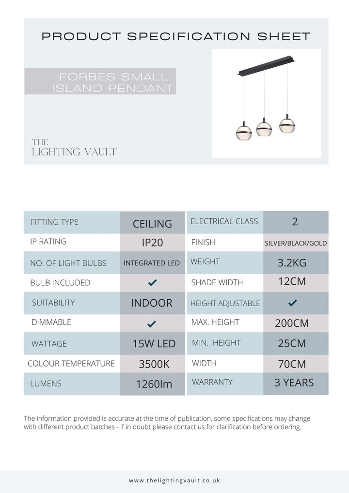 Forbes Small Kitchen Island Pendant Bar - 3 COLOURS