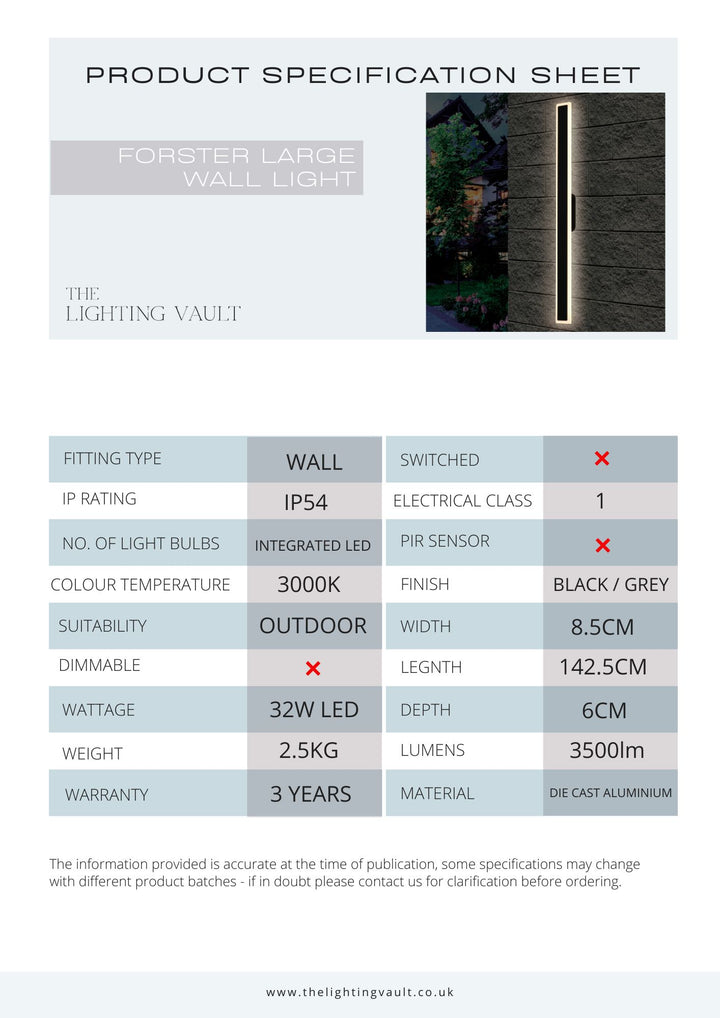 Forster Outdoor Linear Wall Light Large