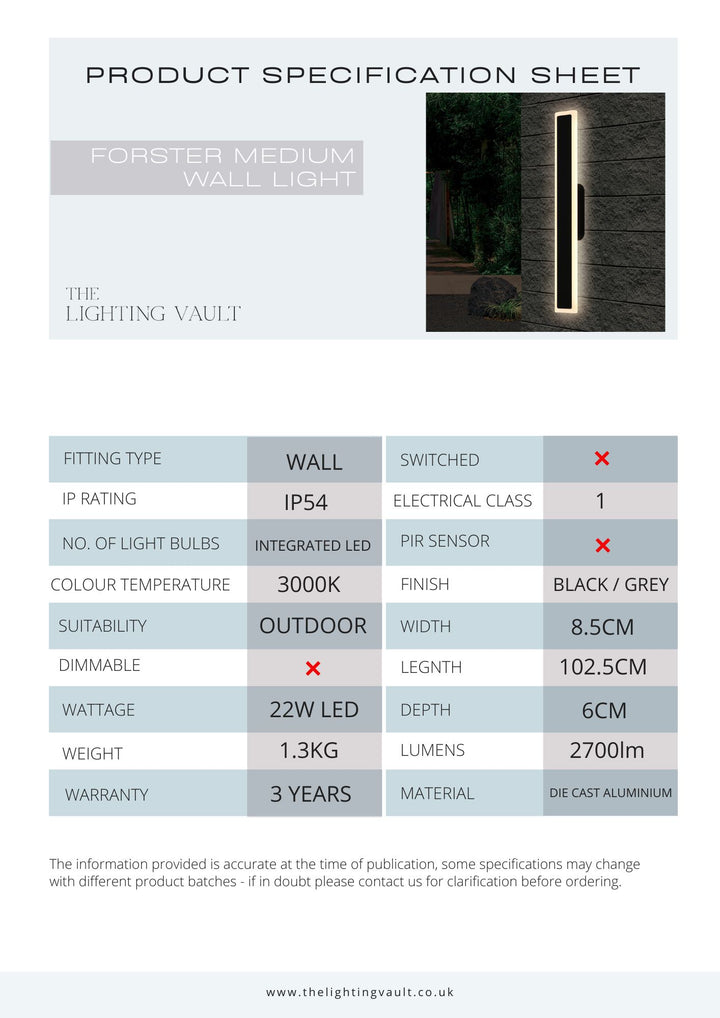 Forster Outdoor Linear Wall Light Medium