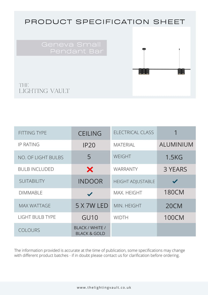 Europa Lighting Geneva Small Pendant Bar